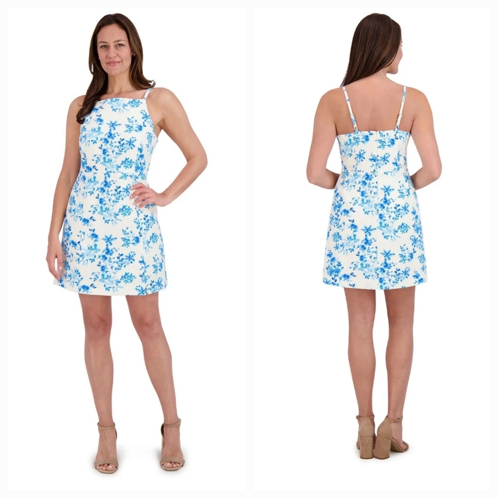 NWT FRENCH CONNECTION Floral Blue and White Dress